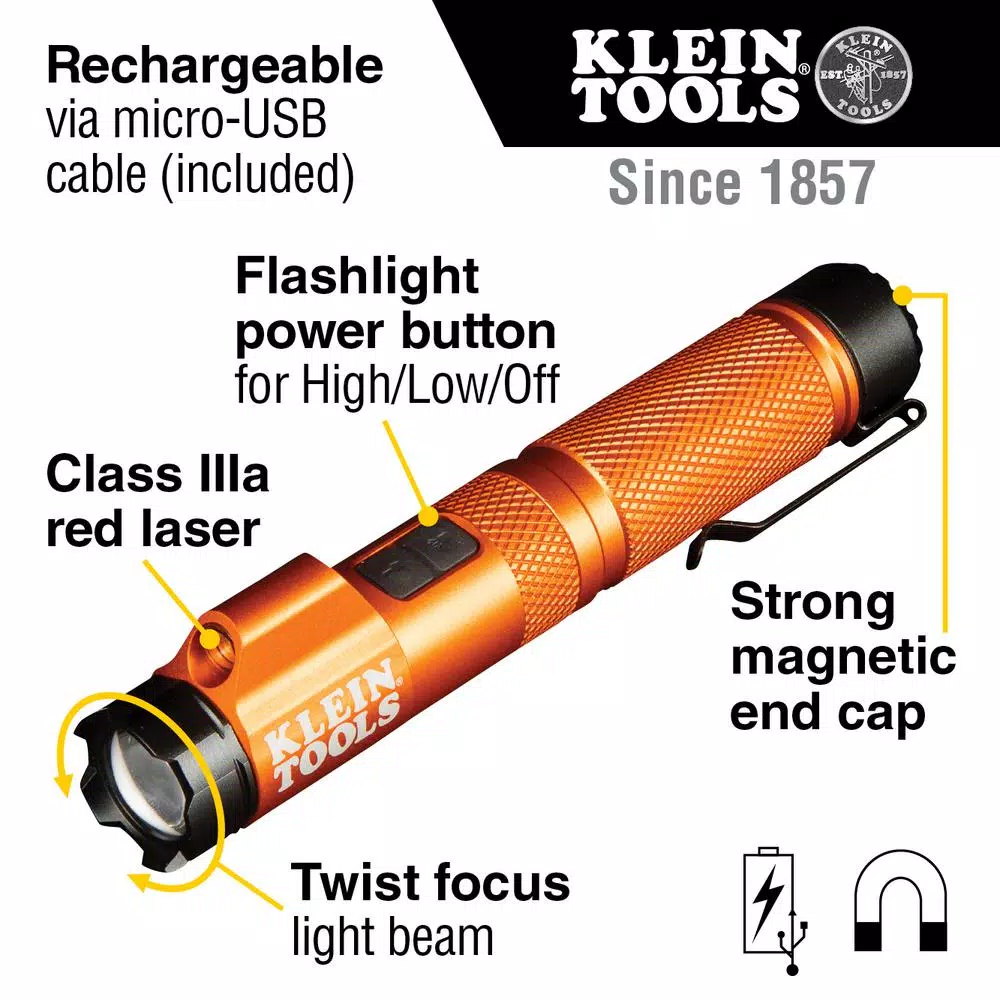 Klein Tools Precision Electronics Screwdriver and Rechargeable Focus Flashlight with Laser Set