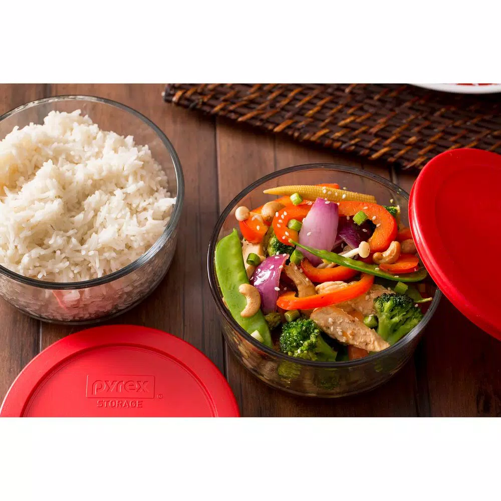 Pyrex 6-Piece Round Glass Food Storage Set with Red Lids