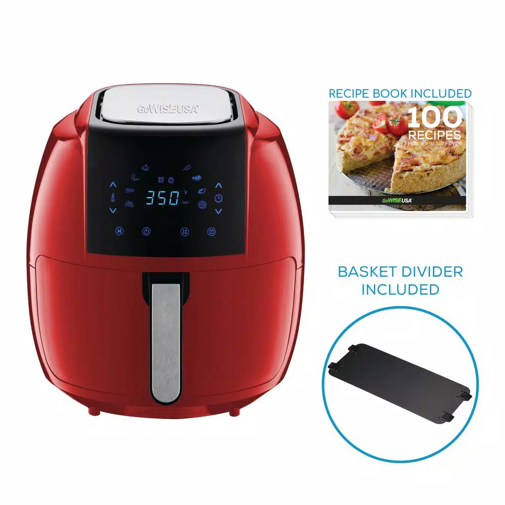 GoWISE USA 7.0 Qt. Red Electric Air Fryer with 8-in-1 Smart Programs and Recipe Book