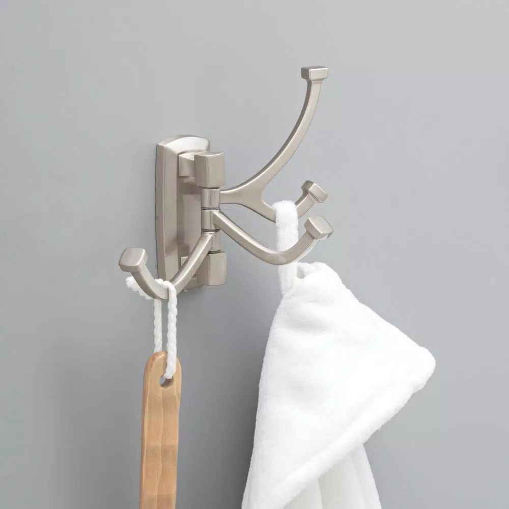 Delta Portwood 3-Hook Swivel Towel and Robe Hook in SpotShield Brushed Nickel
