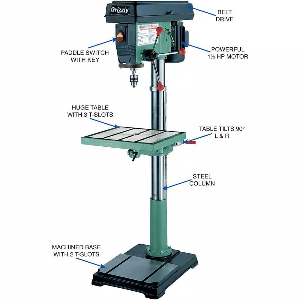 Grizzly Industrial 20 in. 12-Speed Floor Drill Press with 1-1/2 HP Motor and MT #4 Spindle Taper