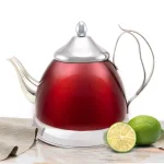 Creative Home Nobili-Tea 2 qt. Metallic Cranberry Stainless Steel Tea Kettle with Removable Infuser thumbnail 2