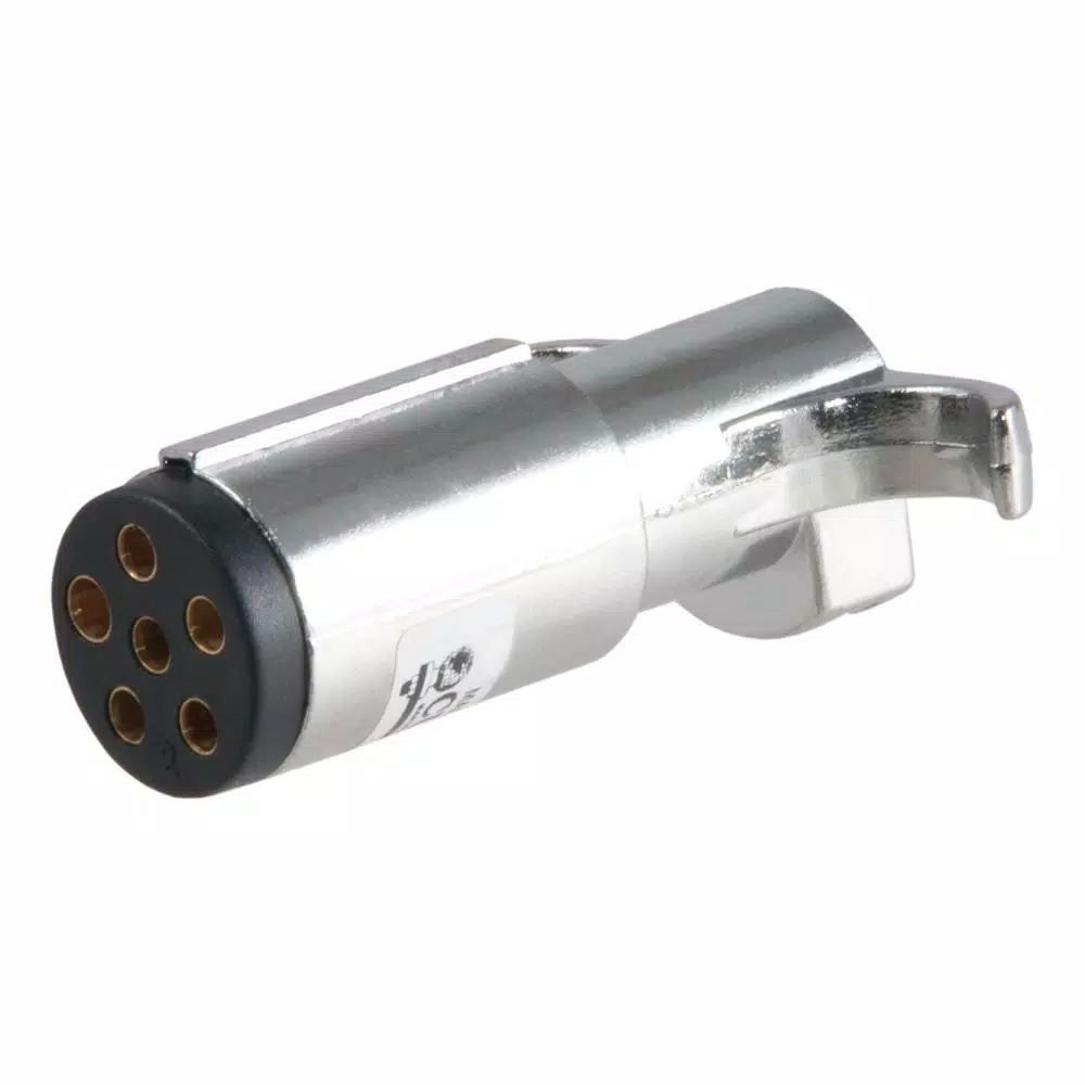 CURT 6-Way Round Trailer Connector Plug, Chrome Plastic, Male End