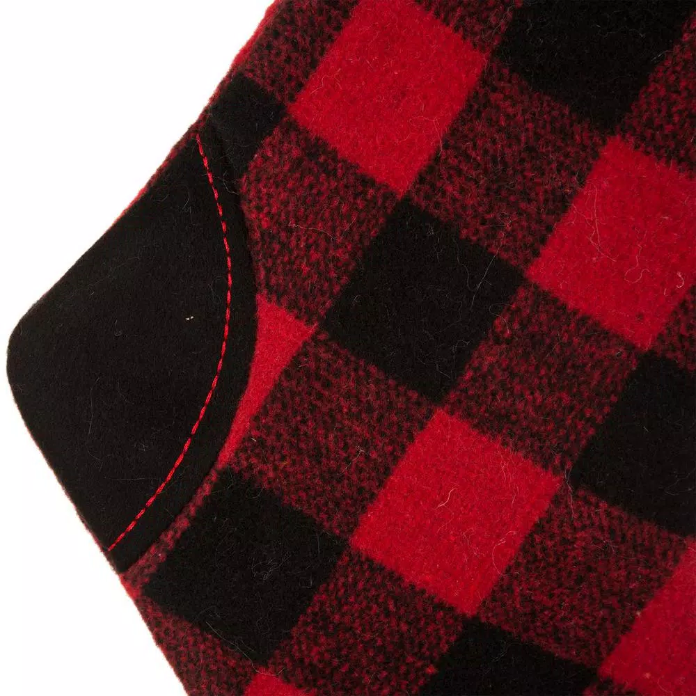 Glitzhome 21 in. Buffalo Plaid Christmas Stocking - Black and Red Polyester Fur