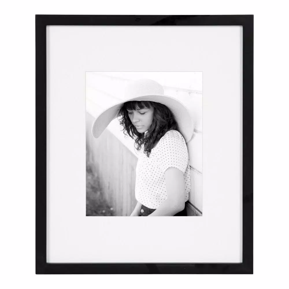 DesignOvation Gallery 13 x 16 in. Black Wood Picture Frame with White Mat for 8 x 10 in. Photos