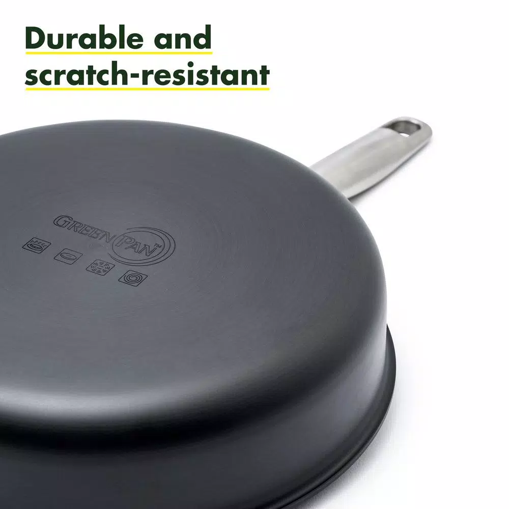GreenPan Chatham 5 Qt. Hard-Anodized Aluminum Ceramic Nonstick Saute Pan with Glass Lid, Gray