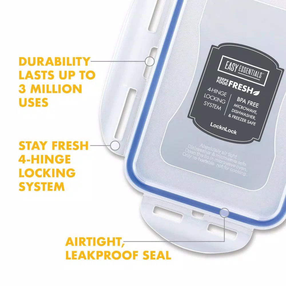 LOCK & LOCK Easy Essentials Pantry 16.5-Cup Rectangular Food Storage Container, Airtight & Leakproof Plastic Container