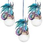 Design Toscano Frost the Gothic Dragon Holiday Ornament Set, 3-Piece thumbnail 1