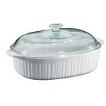 CorningWare 4-Qt Oval Ceramic Casserole Dish with Glass Lid, French White thumbnail 1