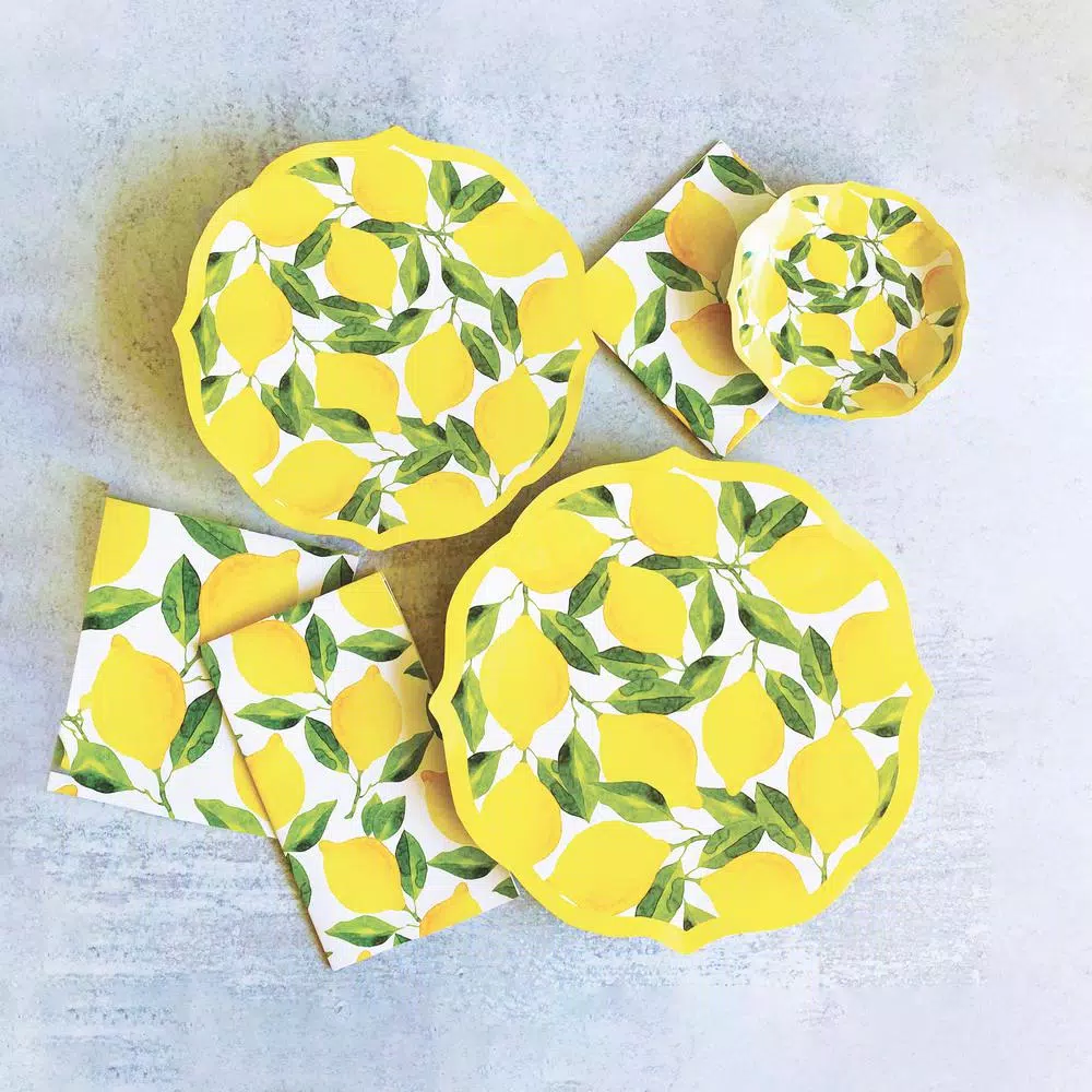 Sugar Plum Party SugarPlum Lemons 16-Piece Paper Dinner Plate Set, 10.25 inch Round