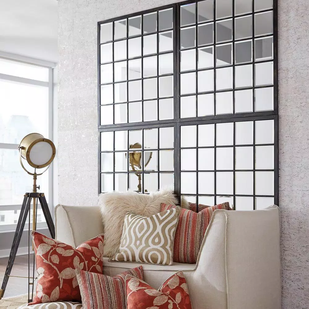 Unbranded Oil Rubbed Bronze Beveled Glass Windowpane Style Accent Mirror, 34 in. x 38 in.