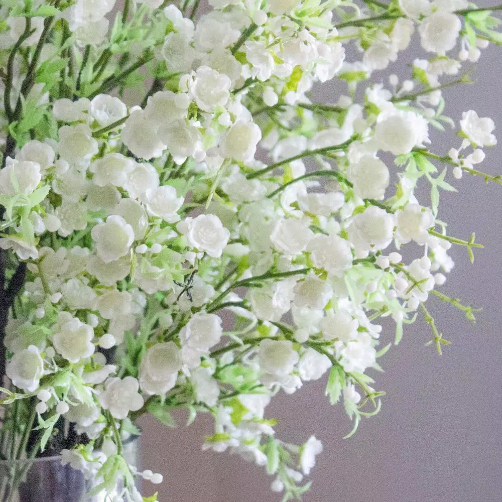 Nearly Natural Giant White Cherry Blossom Silk Floral Arrangement with Cylinder Vase