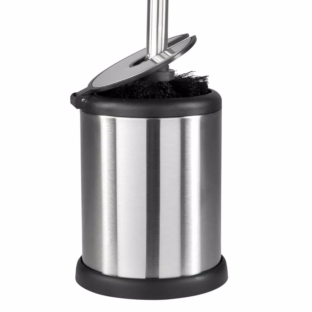 Bath Bliss Stainless Steel Toilet Brush and Holder Set with Self-Closing Lid