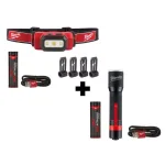 Milwaukee Rechargeable LED Hard Hat Headlamp (475 Lumens) & Aluminum Flashlight (700 Lumens) Combo Kit thumbnail 1