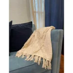 LR Resources LR Home Handmade Boho Tufted Cotton Throw Blanket with Fringe, Beige, 50 x 60 in thumbnail 11