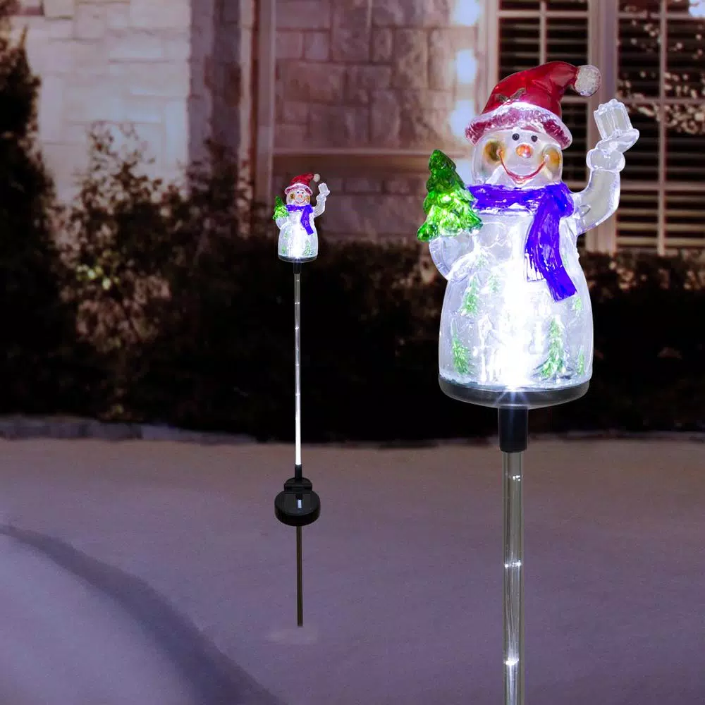Alpine Corporation Solar Snowman Garden Stakes with Fiber Optic LED Lights, Set of 2