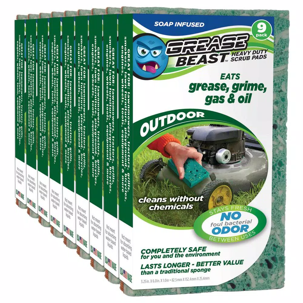 Grease Beast Heavy-Duty Soap-Infused Outdoor Scrub Sponge, Odor and Bacteria Resistant (9-Pack)
