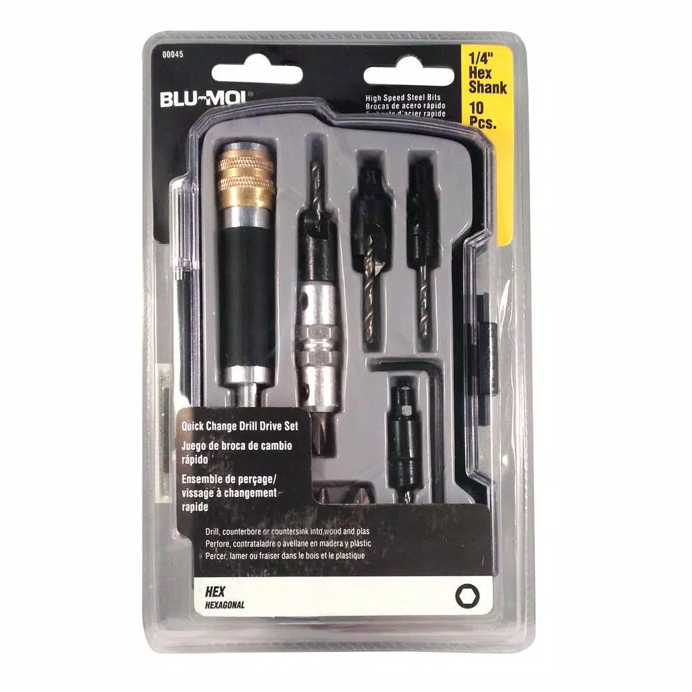 BLU-MOL S2 Steel 10-Piece Quick Change Drill Bit and Driver Set with Clamshell Case