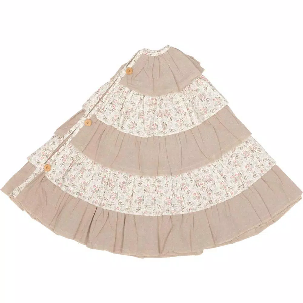 VHC Brands 55 in. Carol Khaki Tan & Winter Floral Ruffled Farmhouse Christmas Tree Skirt