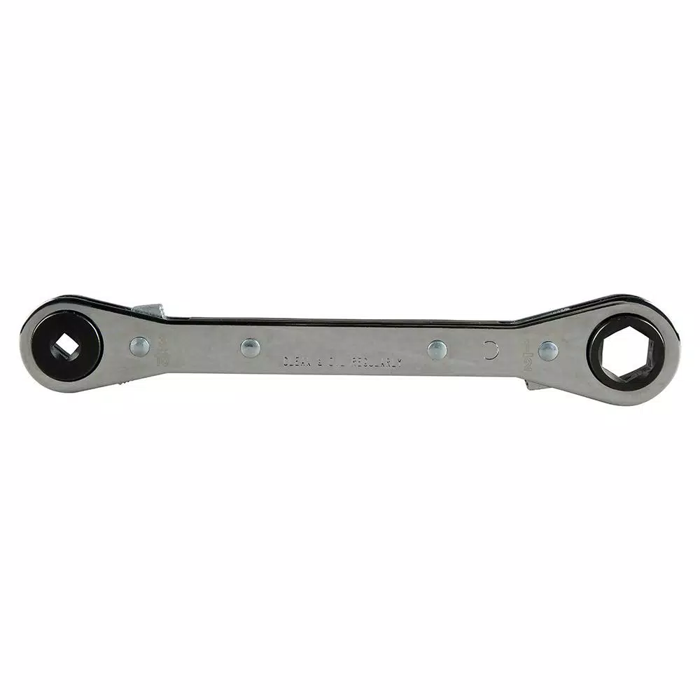 Klein Tools Ratcheting Refrigeration Wrench, 3/16 in. & 1/4 in. Square x 1/2 in. & 9/16 in. Hex