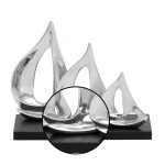 LITTON LANE 9 in. Stylized Sailboat Decorative Sculpture - Polished Silver Aluminum on Black Wood Base thumbnail 4