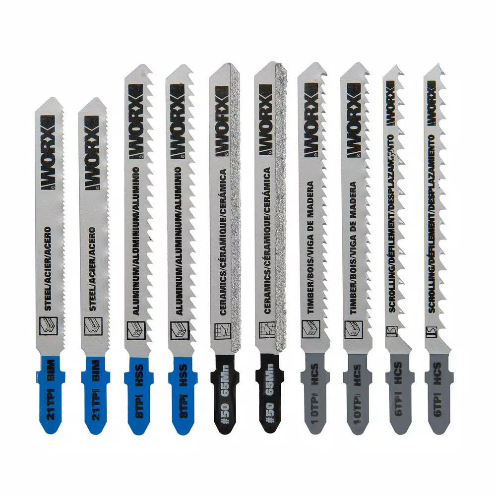 Worx T-Shank Jigsaw Blade Assortment Set, 10-Piece Multi-Purpose Kit for Worx Blade Runner and Rockwell