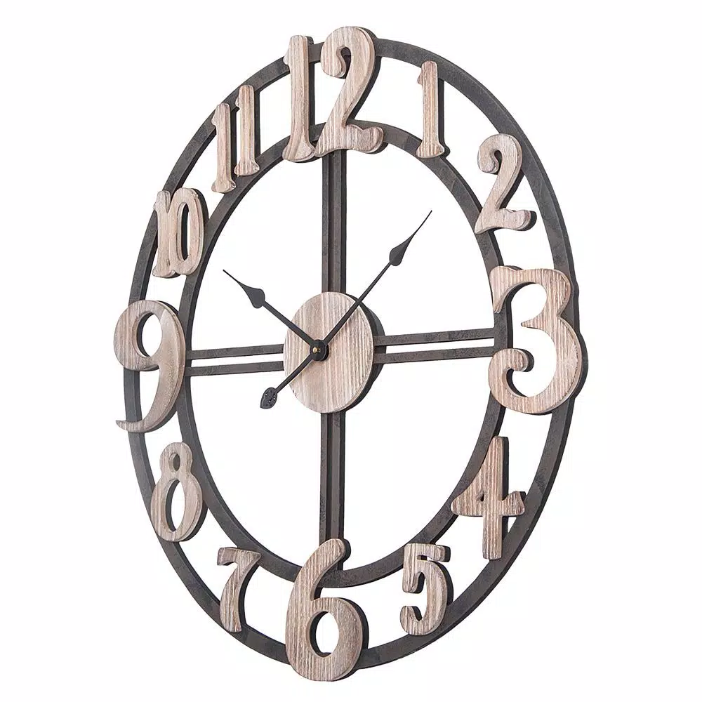 Utopia Alley 28" Oversized Roman Numeral Wall Clock - Rustic Multi-Tone Wood & Metal