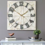 Stratton Home Decor White Rustic Farmhouse Wall Clock, Oversized Wood and Metal Square Design thumbnail 1