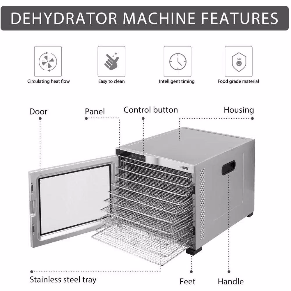 VIVOHOME 10-Tray Stainless Steel Commercial Food Dehydrator, 1000W with Digital Timer and Temperature Control