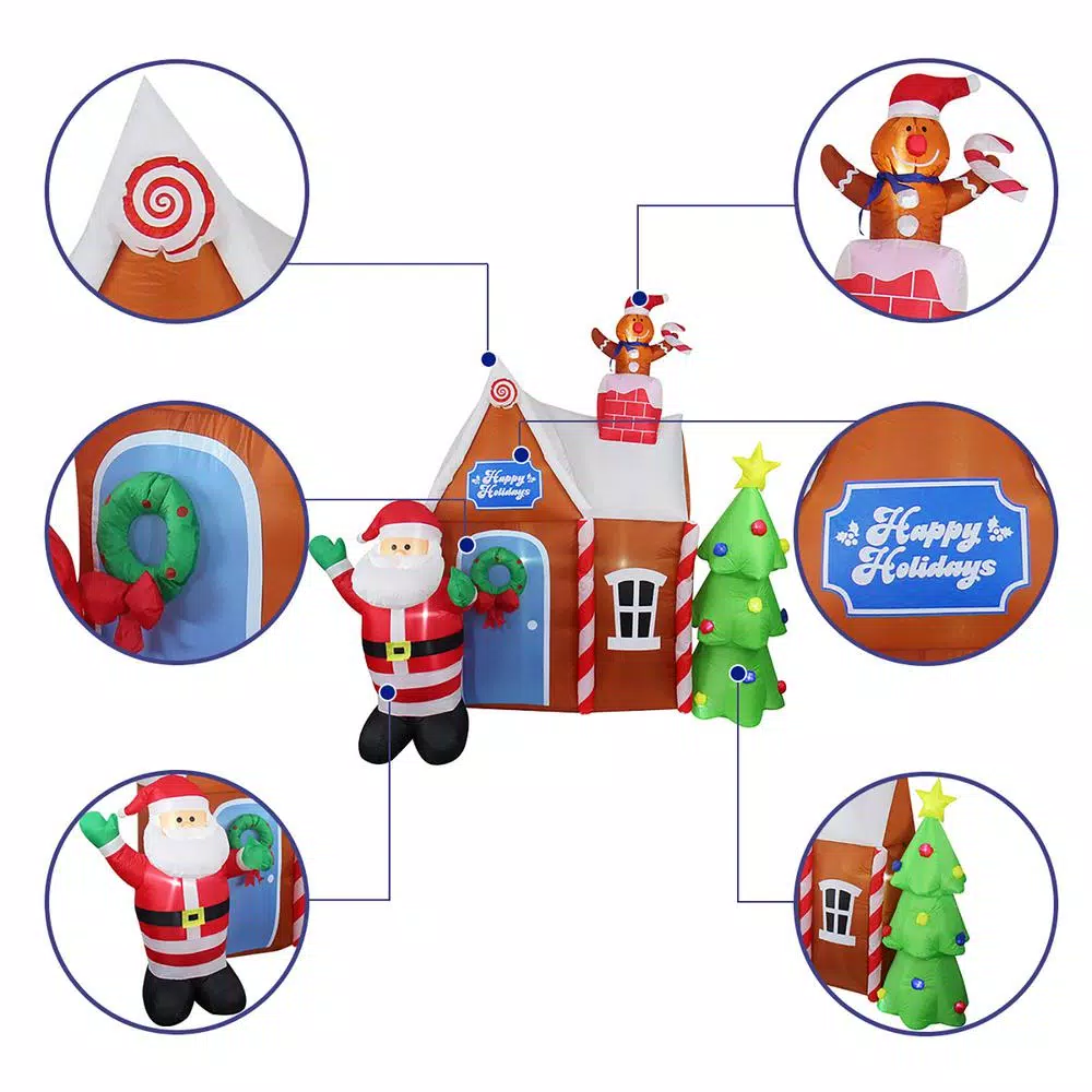 JOYDECOR 7 ft. Santa Claus & Gingerbread House Christmas Inflatable with LED Lights