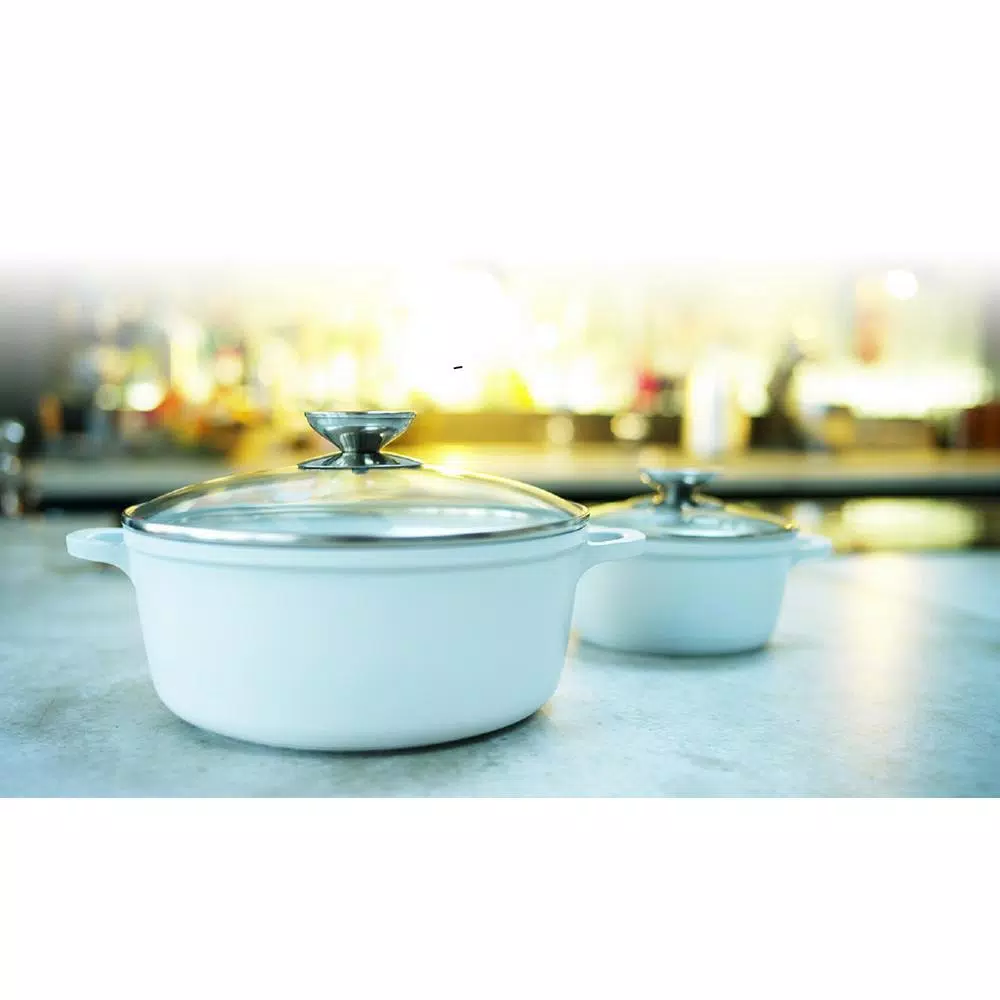 Berndes Vario Click Pearl 4.25 Qt. Round Cast Aluminum Ceramic Nonstick Dutch Oven with Glass Lid, White