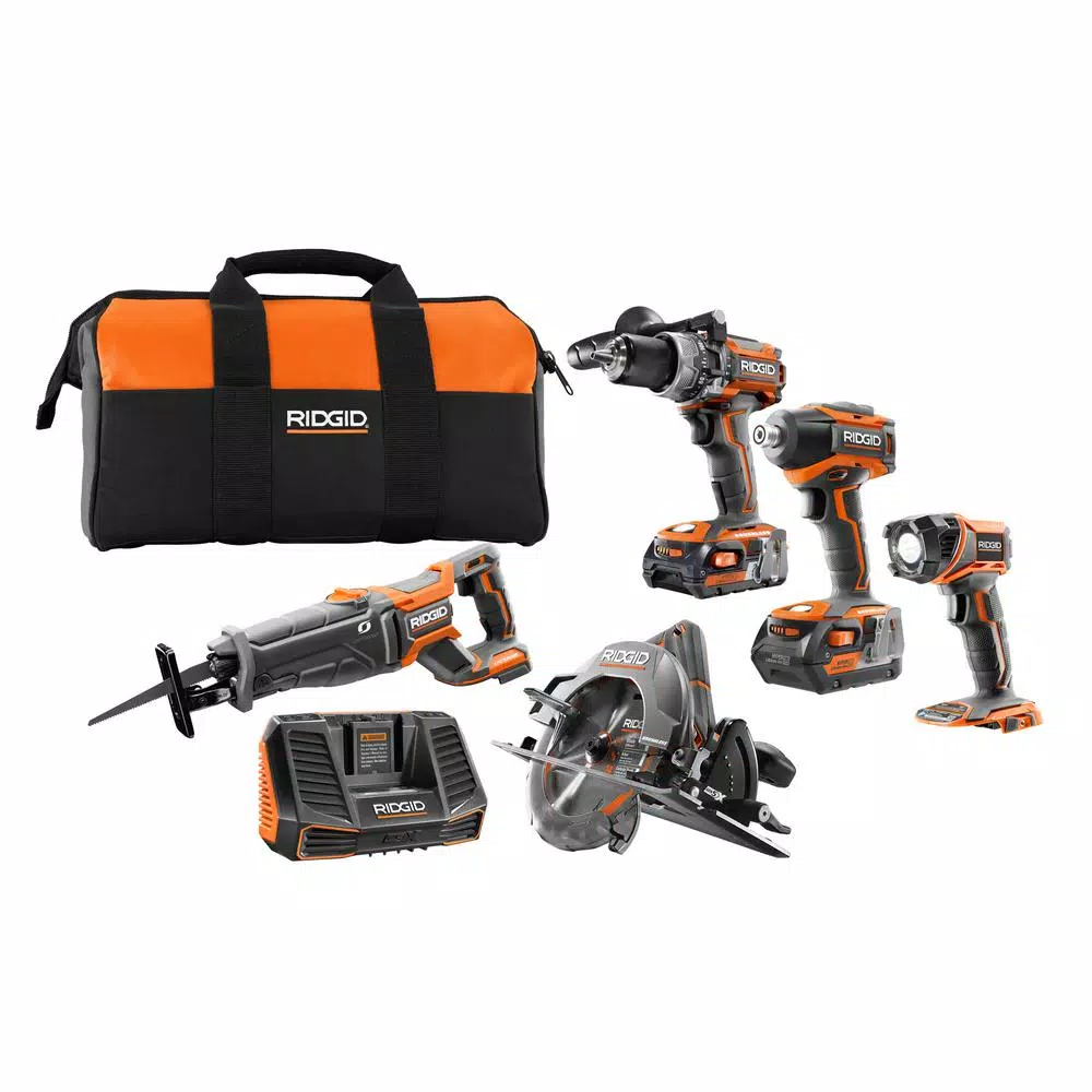 RIDGID 18V Brushless 5-Tool Combo Kit with Bonus 1.5 Ah Batteries