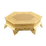 Benzara 16 in. Hexagonal Gold Metal Wedding Cake Stand with Embossed Art Detail thumbnail 1