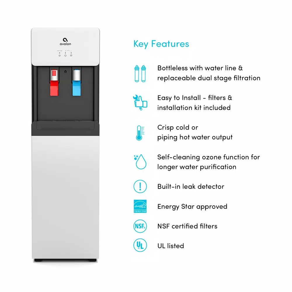 Avalon Self-Cleaning Bottleless Water Cooler Dispenser with Hot & Cold Water, White