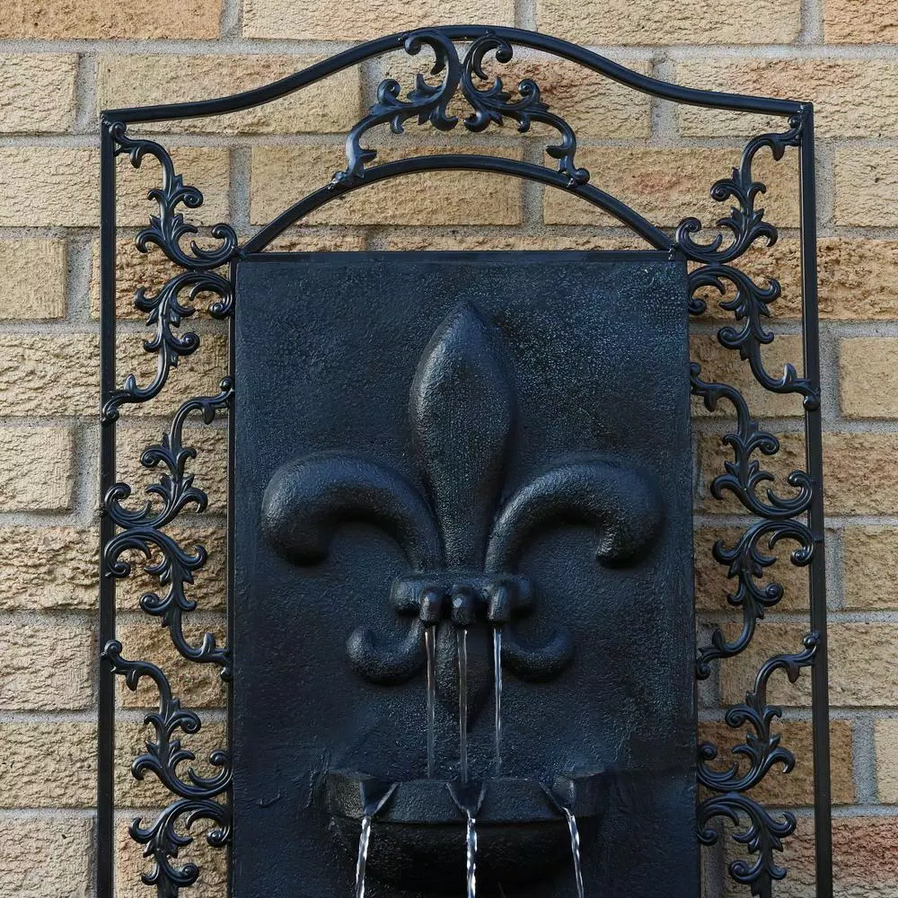 Sunnydaze Decor French Lily Electric Outdoor Wall Fountain - Black Polystone Fleur-de-lis Design