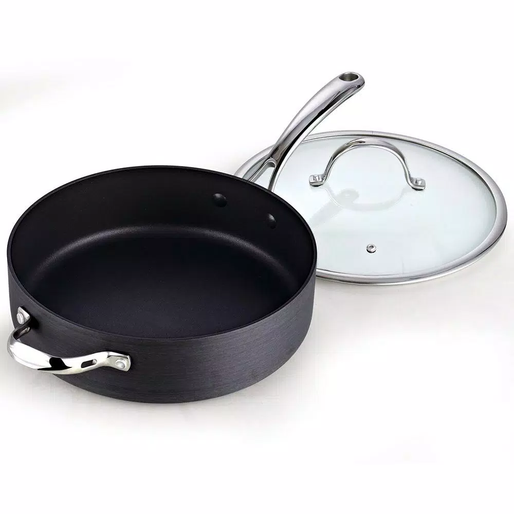 Cooks Standard 5 Qt. Hard-Anodized Aluminum Nonstick Deep Saute Pan with Glass Lid, Black