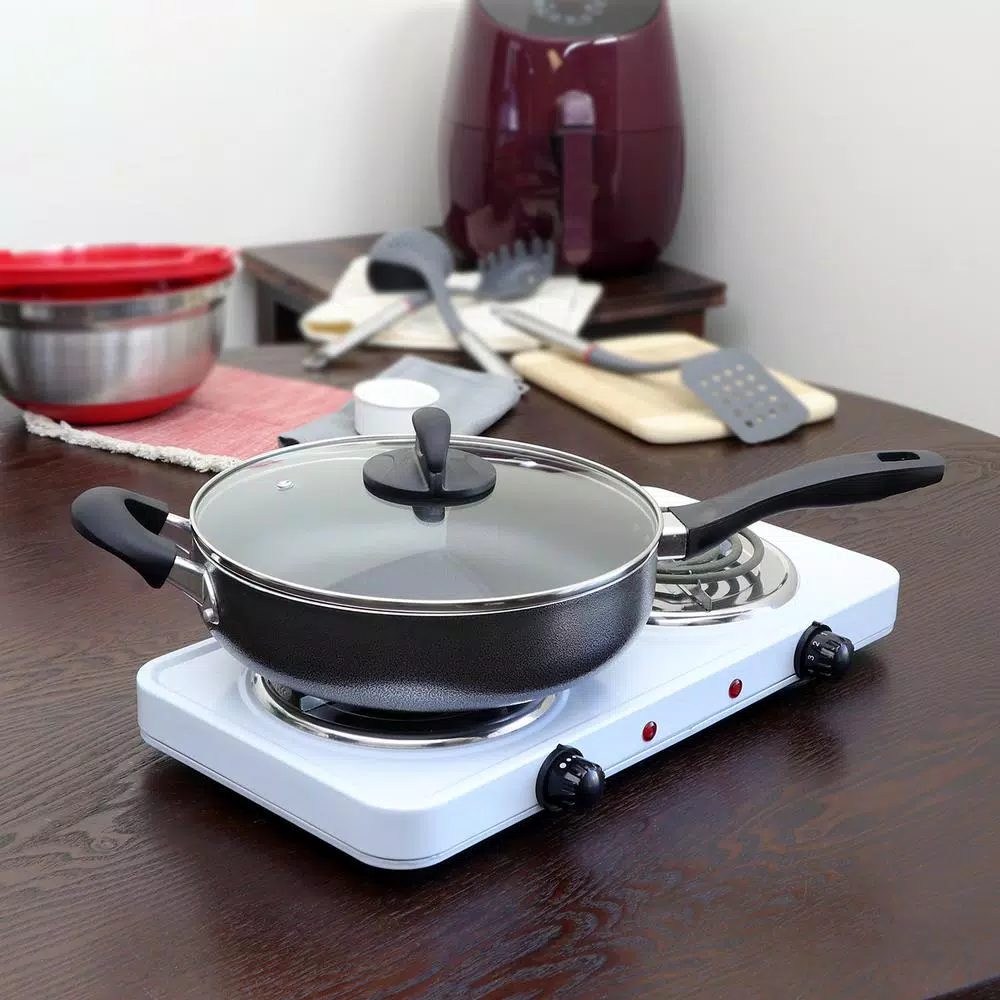 Oster Clairborne 3 qt. Aluminum Nonstick Saute Pan with Glass Lid, Charcoal Grey