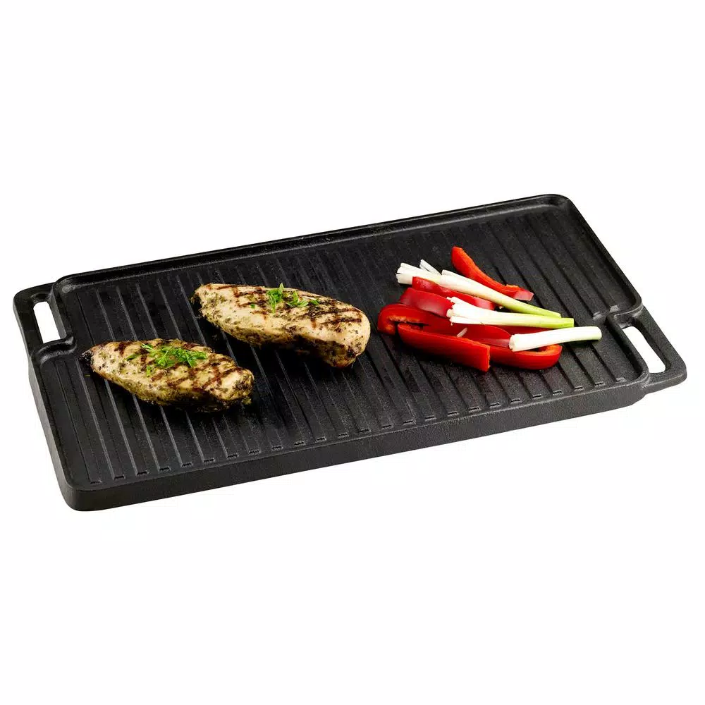 Basic Essentials 18 in. Cast Iron Rectangular Double Reversible Grill and Griddle, Pre-Seasoned Non-Stick