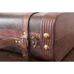 Vintiquewise Rustic Decorative Wooden Leather Suitcase Steamer Trunk - Brown thumbnail 5