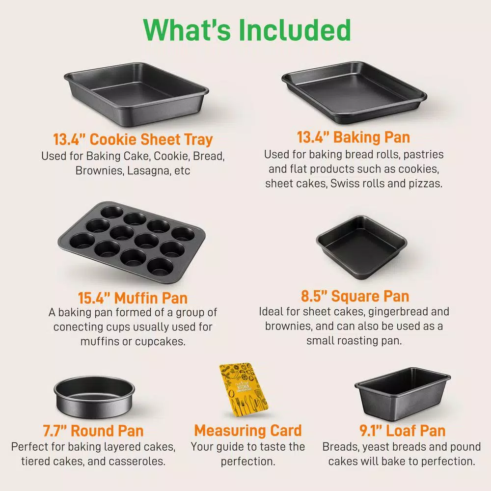 NutriChef 6-Piece Carbon Steel Non-Stick Baking Sheet Set, Rectangle Cookie Pans