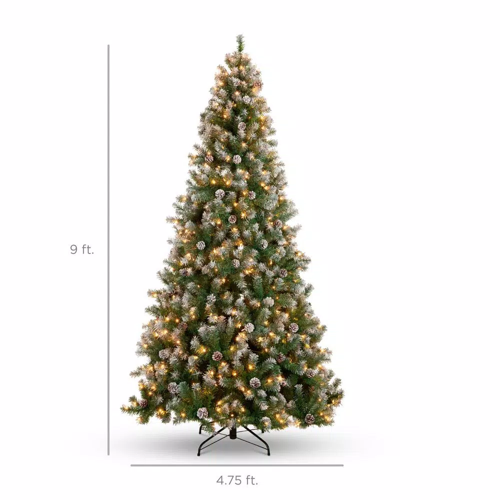 Best Choice Products 9 ft. Pre-Lit Flocked Artificial Christmas Tree with 850 Warm White Lights and Pinecones
