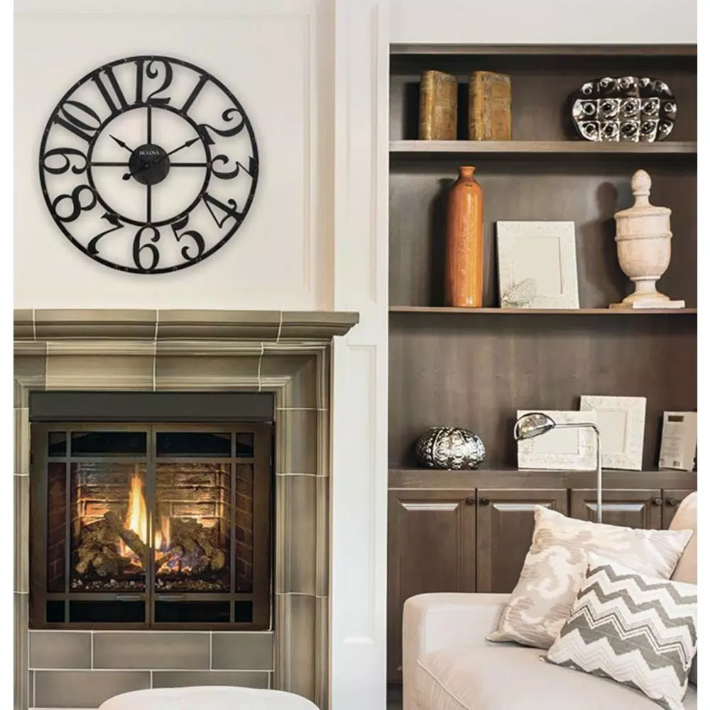 Bulova Gabriel 45 in. Oversized Round Metal Wall Clock - Rustic Farmhouse Style