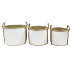 LITTON LANE Set of 3 Round Palm Leaf and Rope Wicker Storage Baskets with Handles, White thumbnail 1