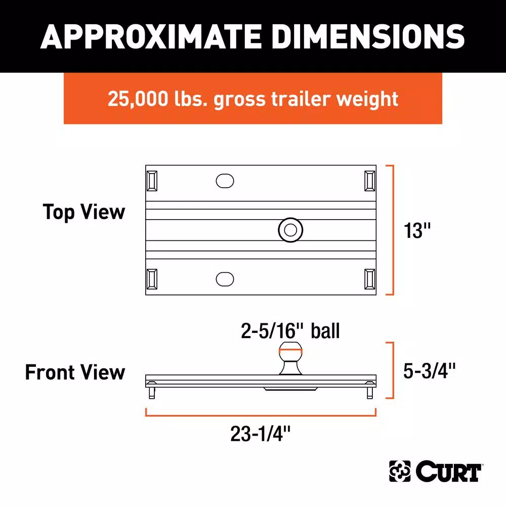 CURT Bent Plate 5th Wheel Rail Gooseneck Hitch with 2-5/16" Offset Ball