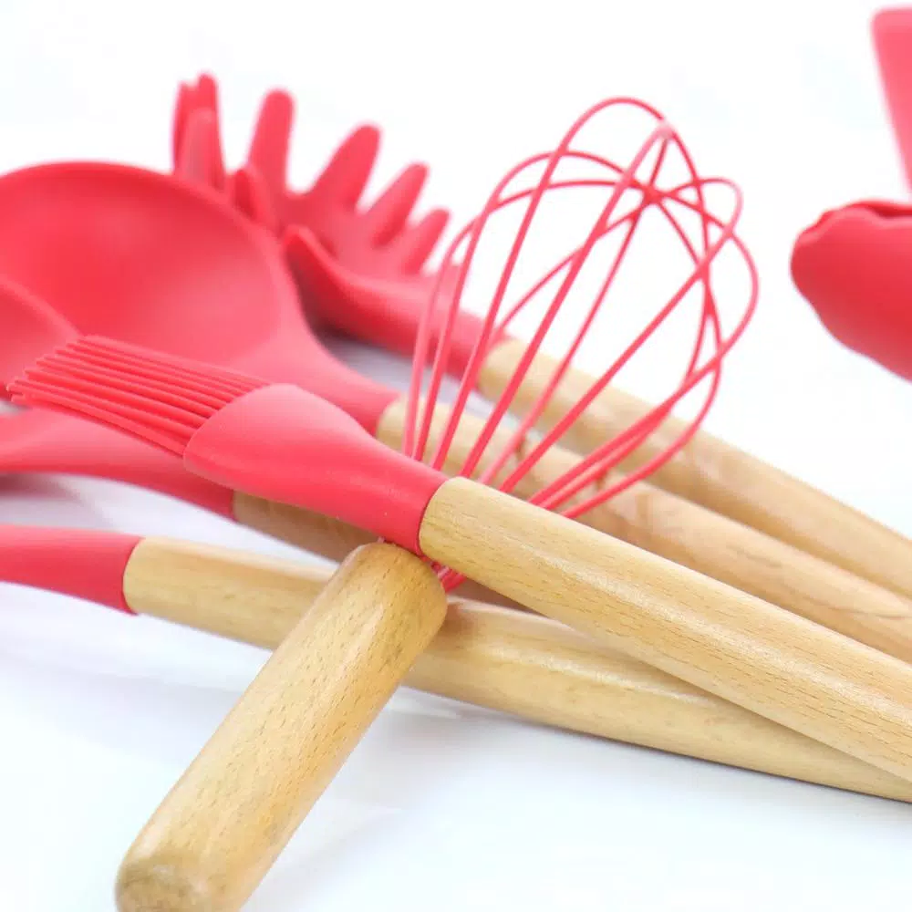 MegaChef 12-Piece Red Silicone and Wood Kitchen Utensil Set