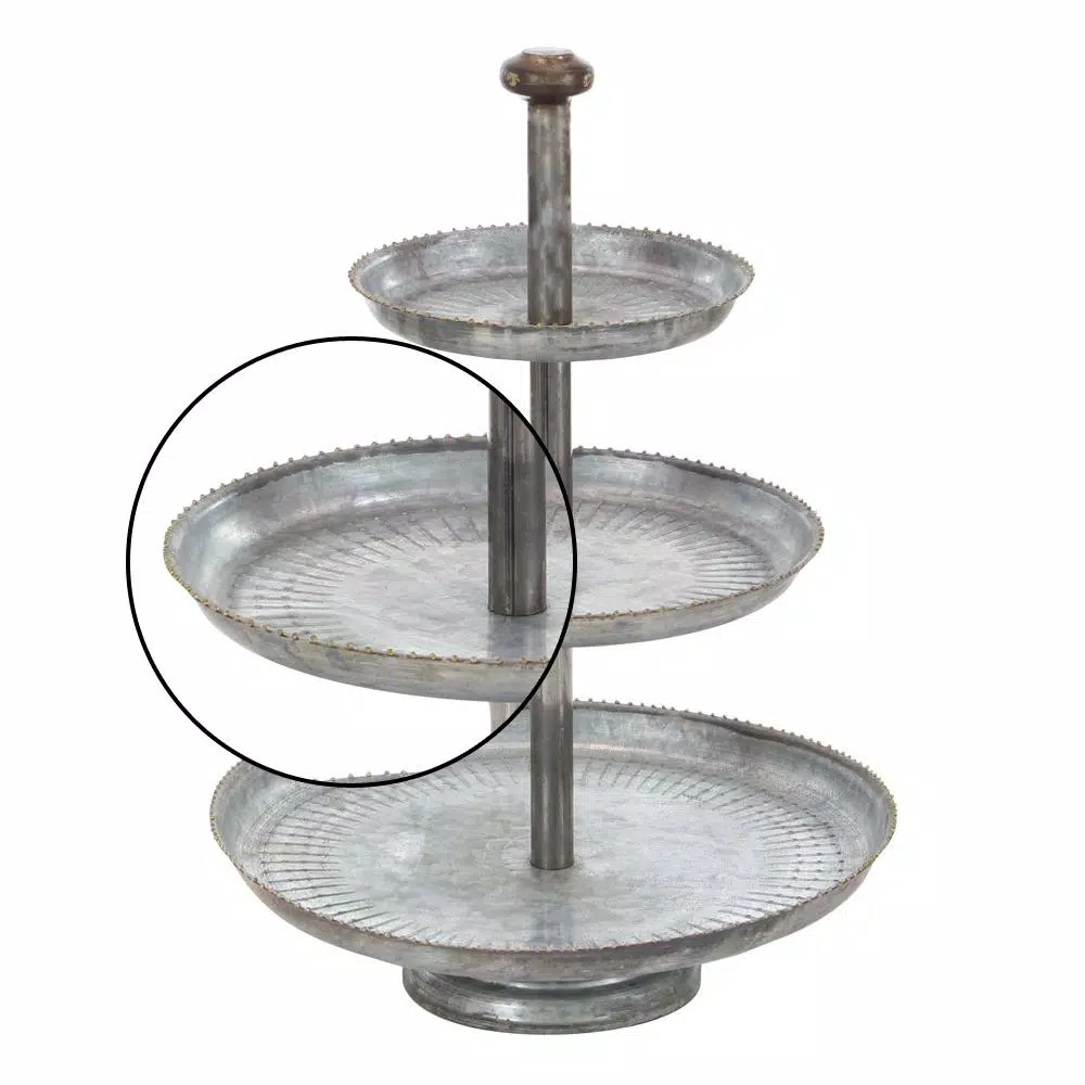 LITTON LANE 3-Tier Farmhouse Iron Cake Stand, Galvanized Gray Metallic Finish