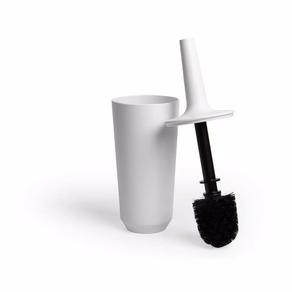 Umbra Corsa Toilet Brush and Holder Set, Matte White Melamine