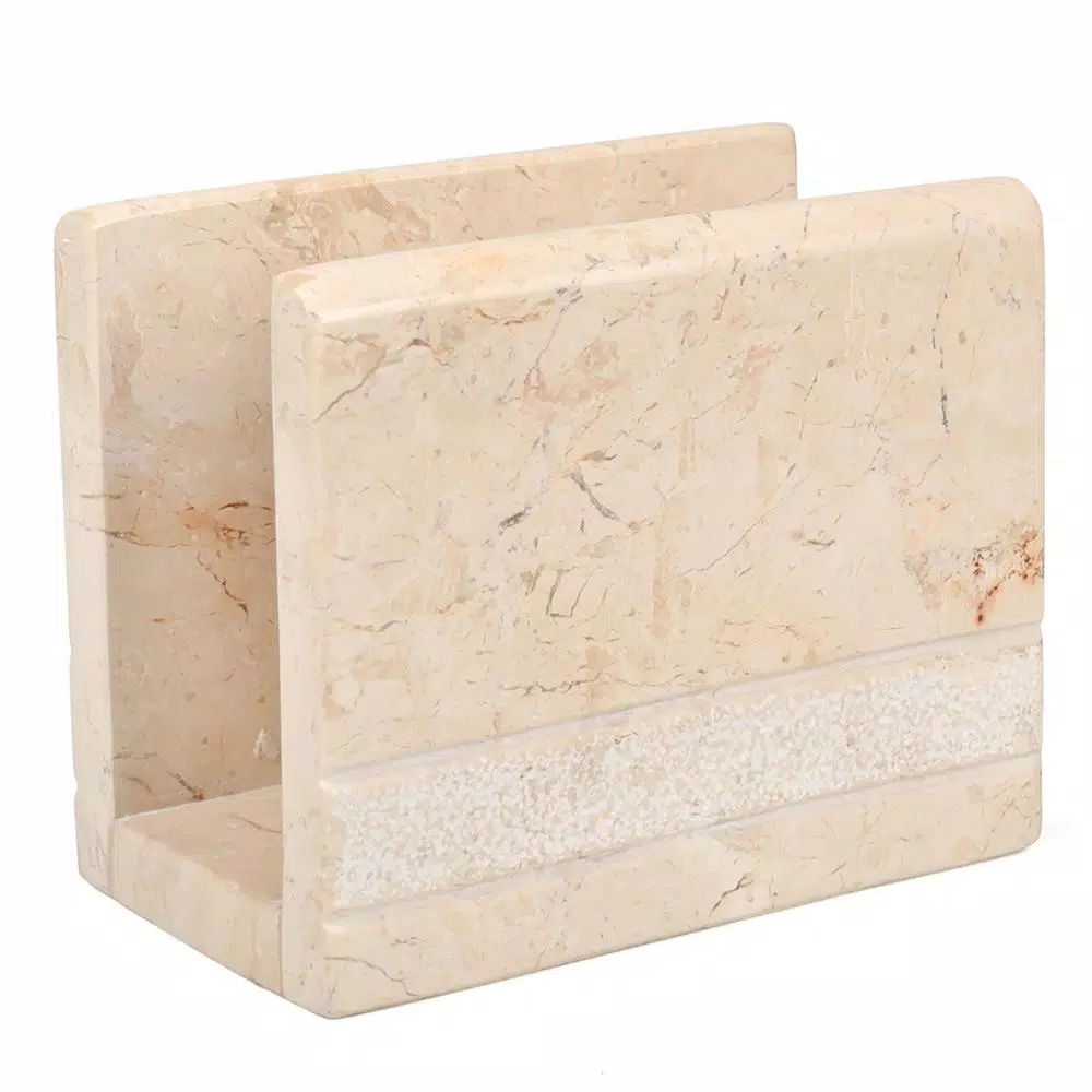 Creative Home Natural Beige Champagne Marble Napkin Holder - Hand Carved Elegant Tabletop Stand