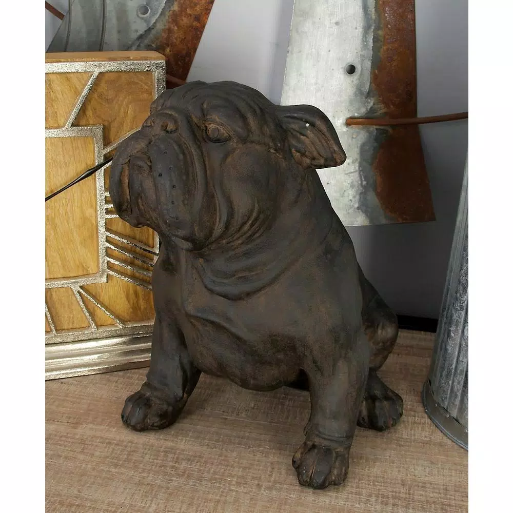 LITTON LANE Polystone Sitting Bulldog Sculpture - Rustic Bronze Dog Statuary