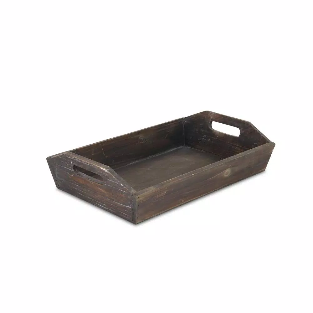 Cheungs Natural Brown Wooden Decorative Tray with Side Rope Handles - Farmhouse Style